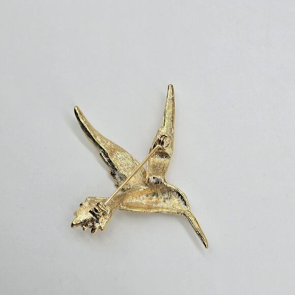 VTG Evan St Clair Genuine Ruby Eye & Rhinestones Hummingbird Brooch Pin Gold Box - Picture 2 of 4
